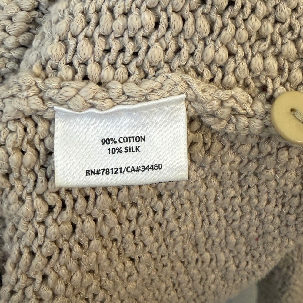 Eileen Fisher Boucle Silk Cotton Cardigan S Beige Knit Button Front Boho Beachy - Picture 7 of 10